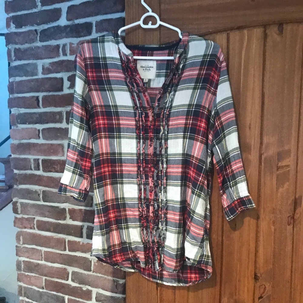 3/4 sleeve plaid blouse